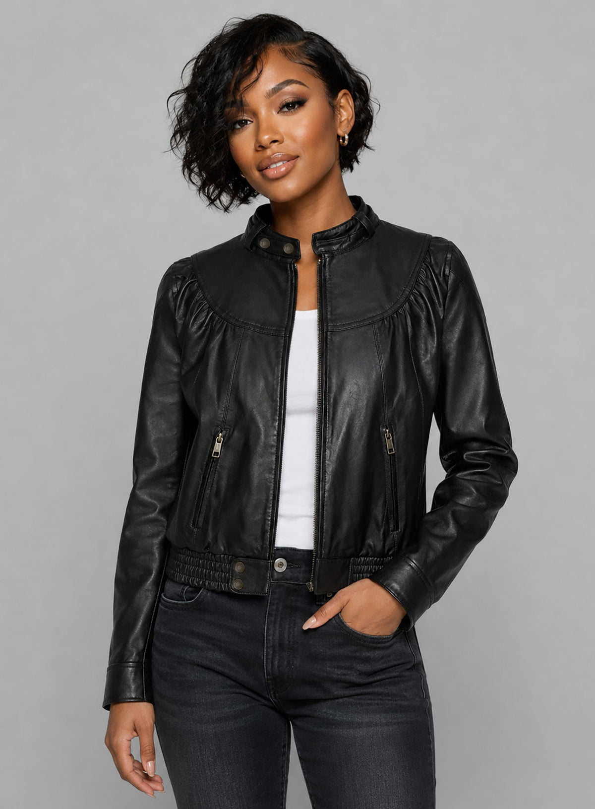 Meagan Good Black Leather Jacket – full product view