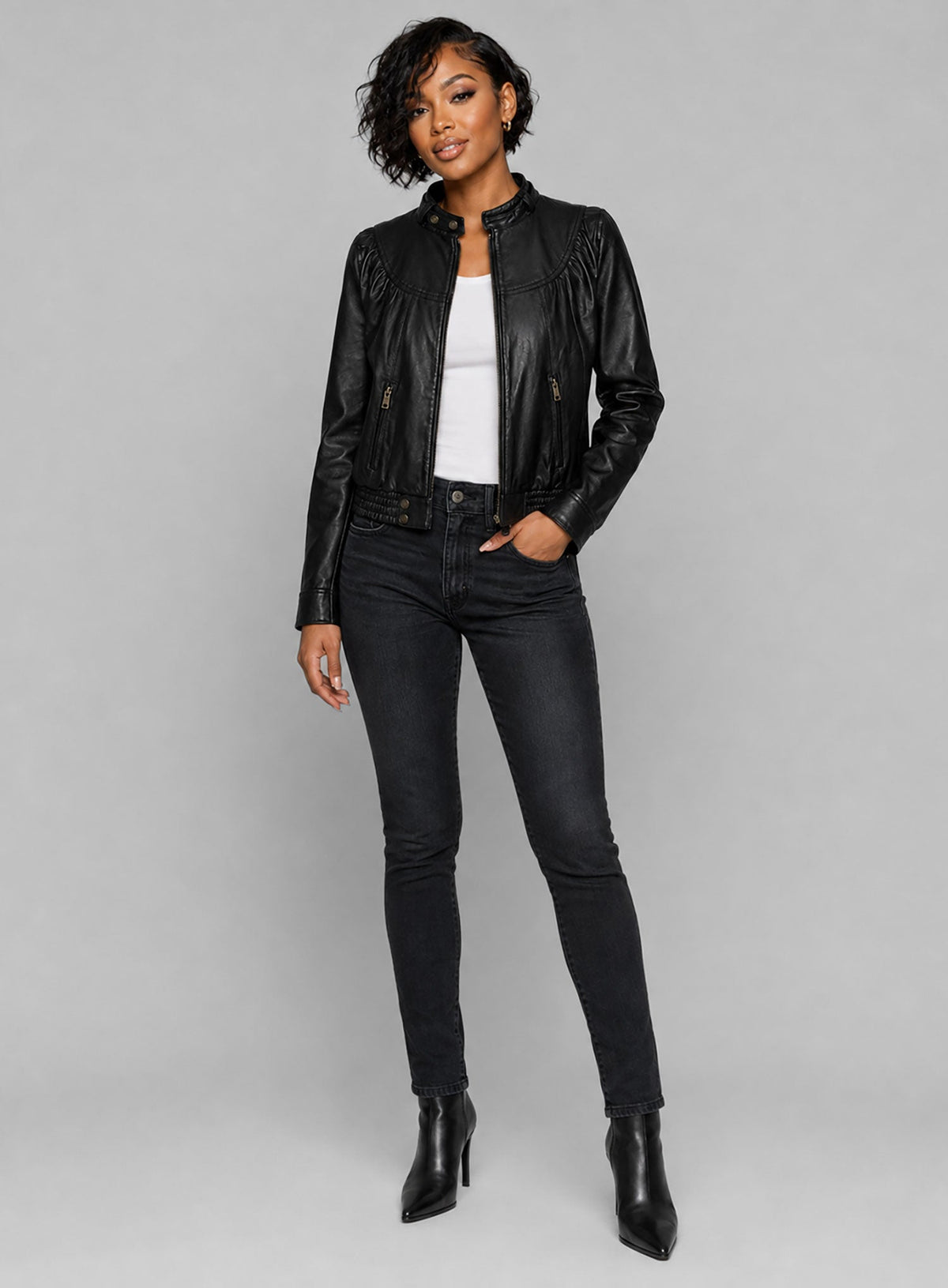 Meagan Good Black Leather Jacket – full product view