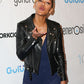 Meagan Good Black Biker Leather Jacket – close-up and worn views