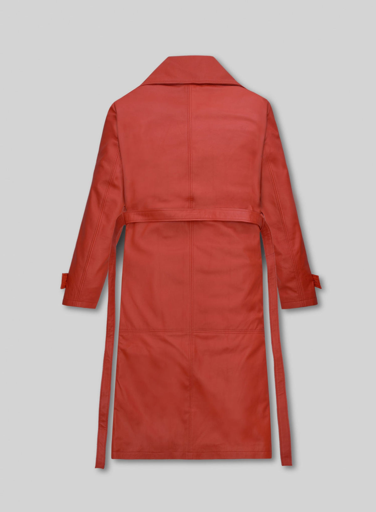 Megan Fox Red Leather Long Coat – back view