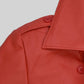 Megan Fox Red Leather Long Coat – close-up and worn views