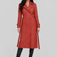 Megan Fox Red Leather Long Coat – full product view