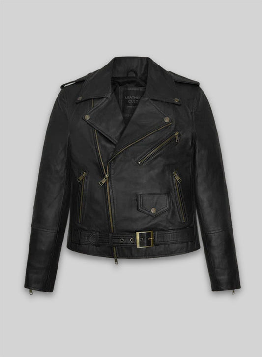 Meghan Markle Black Biker Leather Jacket – front view