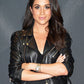 Meghan Markle Black Biker Leather Jacket – close-up and worn views