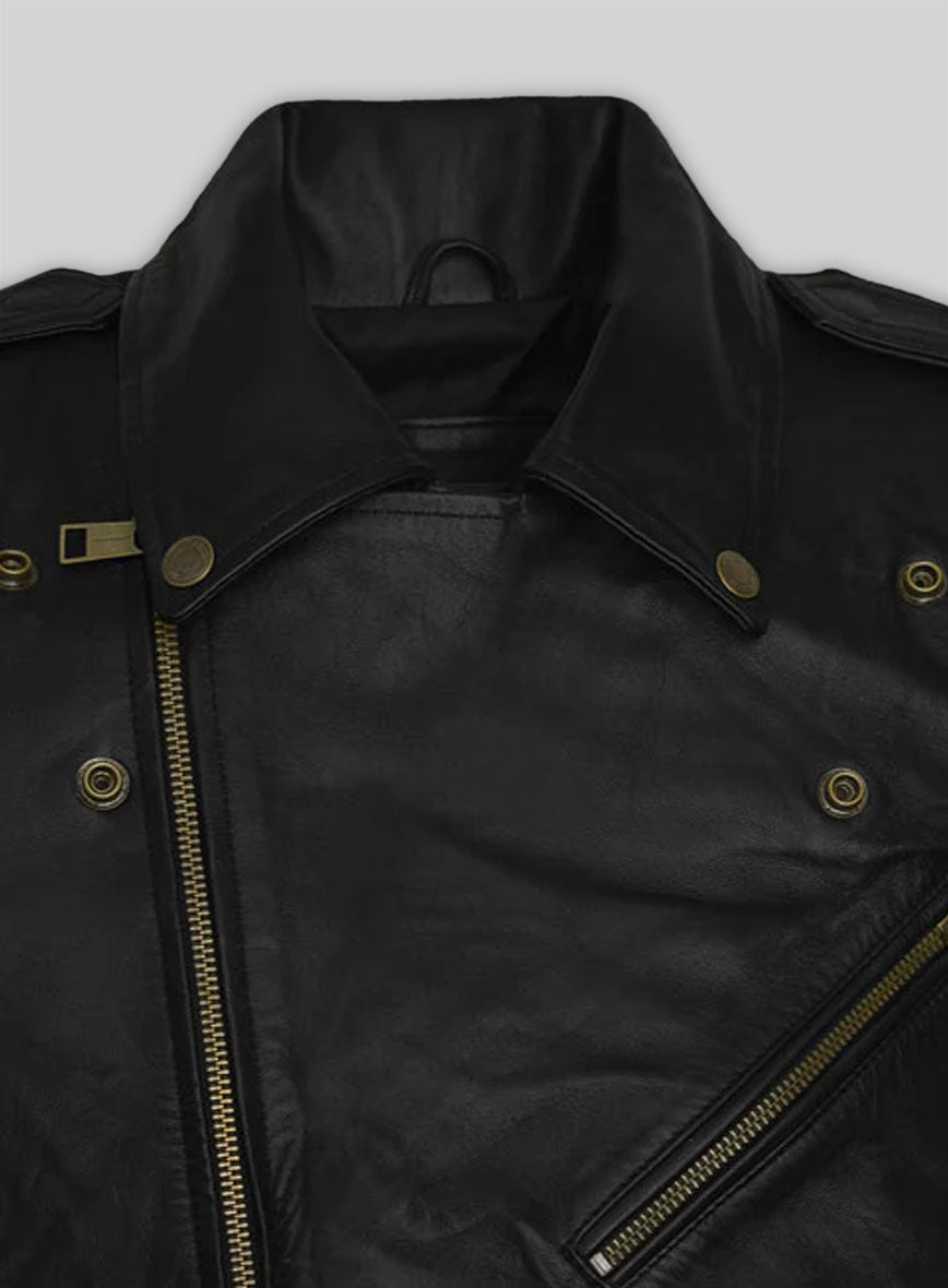 Meghan Markle Black Biker Leather Jacket – close-up and worn views