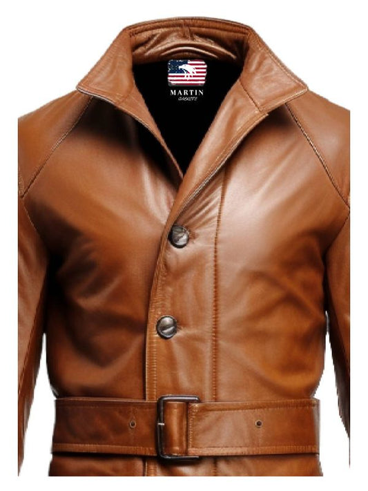 Men Vintage Big Pockets Tan Brown Leather Coat – Leather Long Coat