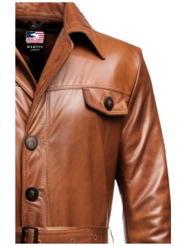 Men Vintage Brown Leather Coat – Long Leather Coat