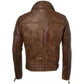 Men's Distressed Brown Genuine Leather Cafe Racer Biker Jacket