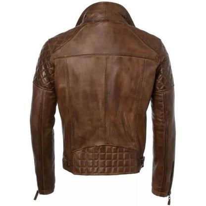 Men's Distressed Brown Genuine Leather Cafe Racer Biker Jacket