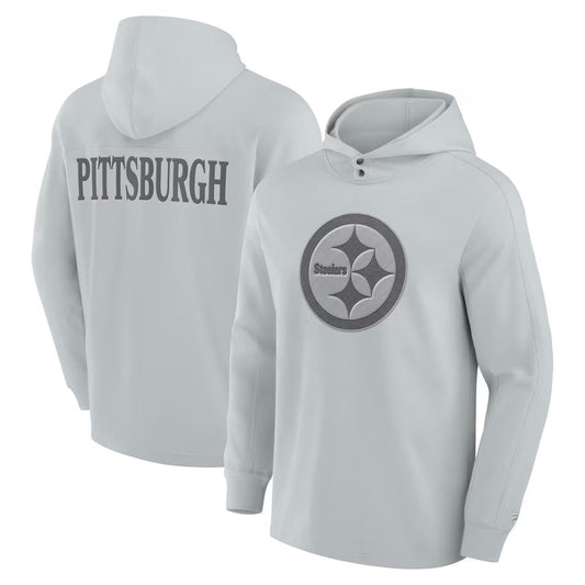 Pittsburgh Steelers FELT Gray Pullover Hoodie (Recreated Edition)