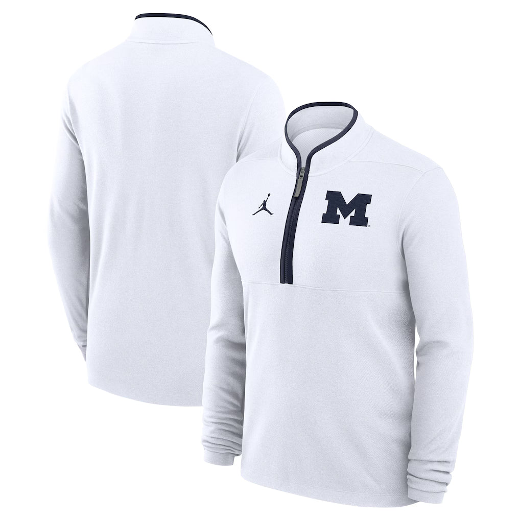 Men's Jordan Brand White Michigan Wolverines Victory Half-Zip Sweatshirt