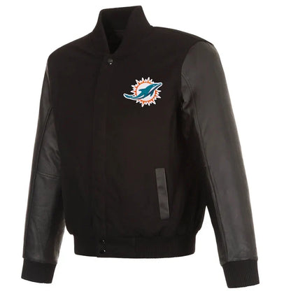 Miami Dolphins Black Wool/Leather Varsity Jacket