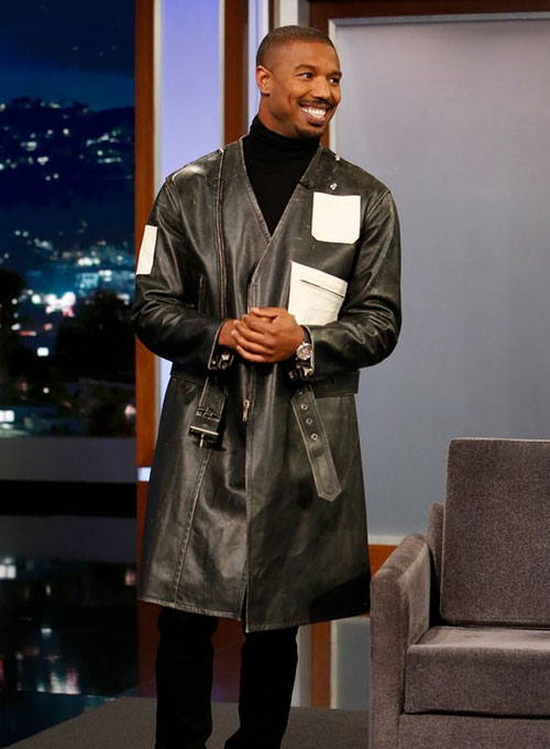 Michael B Jordan Black Leather Long Coat – Michael B Jordan celebrity photo