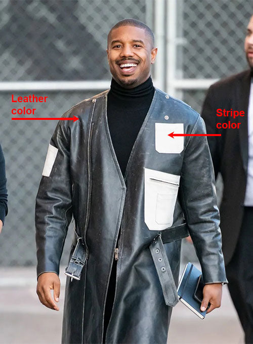 Michael B Jordan Black Leather Long Coat – Michael B Jordan wearing the look, photo 4