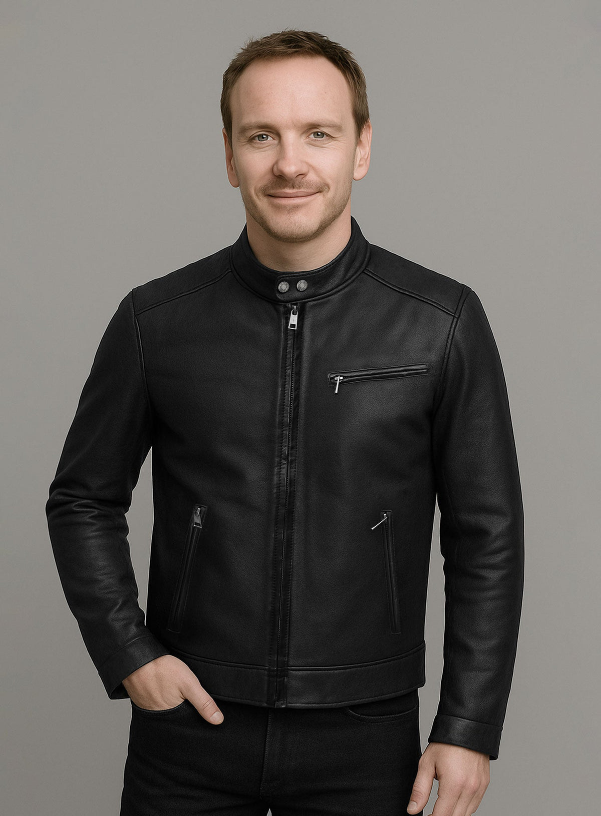 Michael Fassbender New York Black Leather Jacket – worn look
