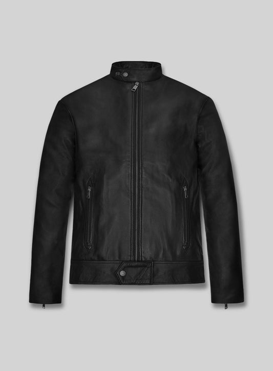 Michael Fassbender Cineworld Black Leather Jacket – front view