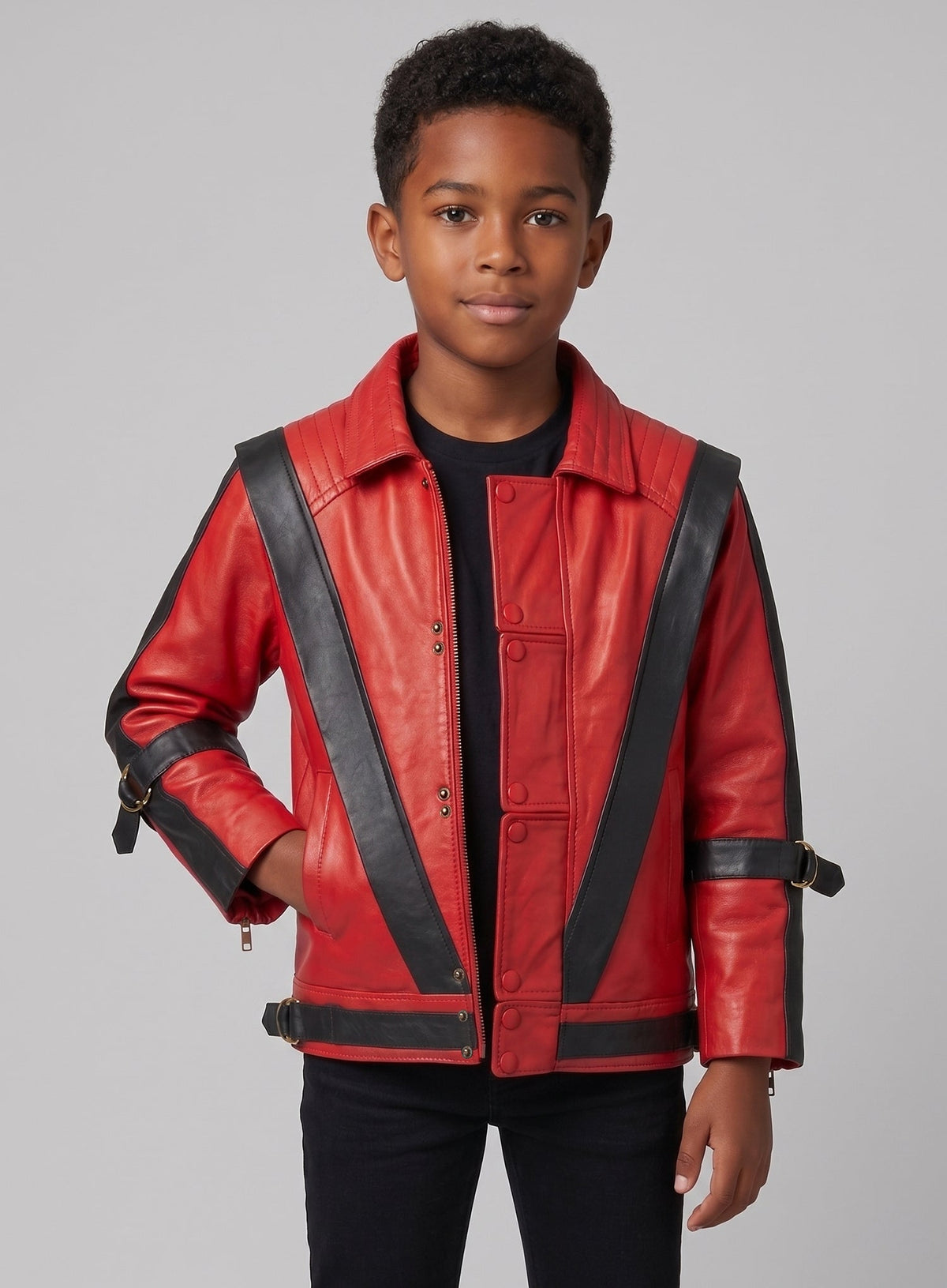 Michael Jackson Thriller Kids Red Leather Jacket – view 3