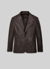Michael Shannon Elvis & Nixon Brown Leather Blazer – front view