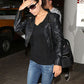 Mila Kunis Black Biker Leather Jacket – close-up and worn views