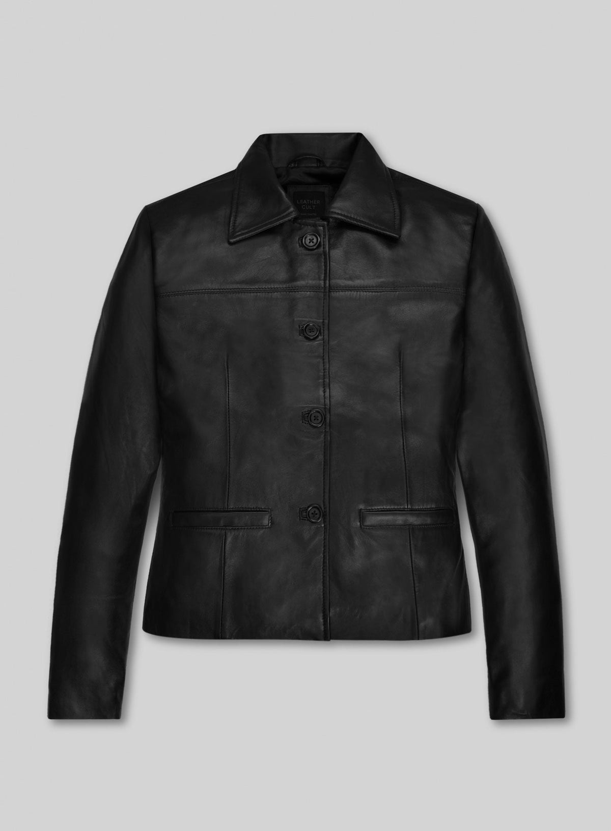 Milla Jovovich Black Leather Jacket – front view