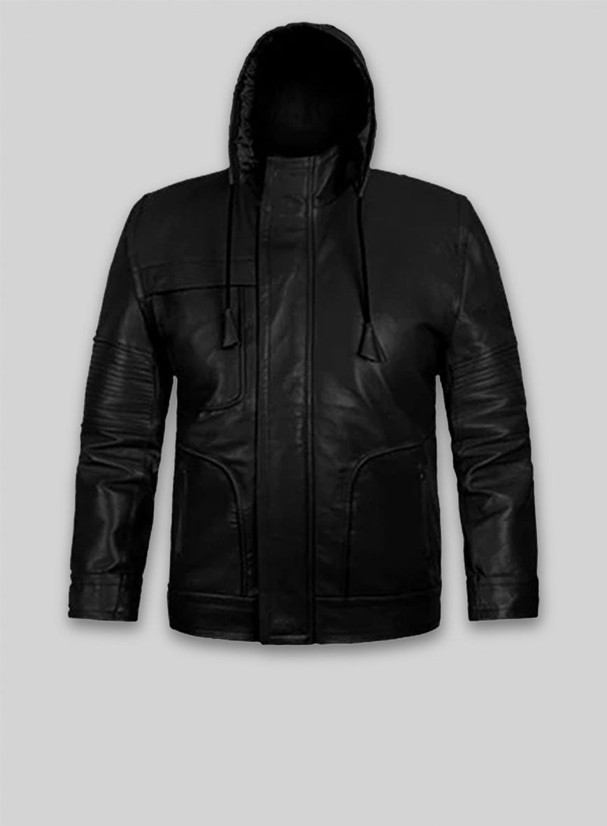 Mission Impossible Kids Black Hooded Faux Leather Jacket front view