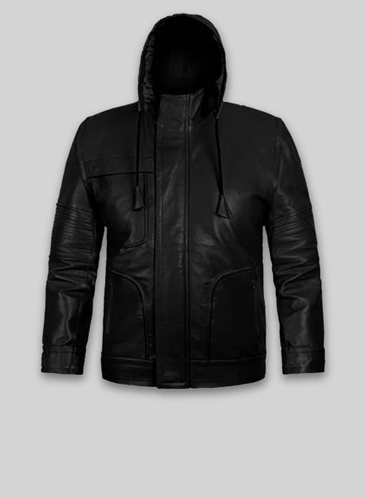 Mission Impossible Kids Black Hooded Faux Leather Jacket front view