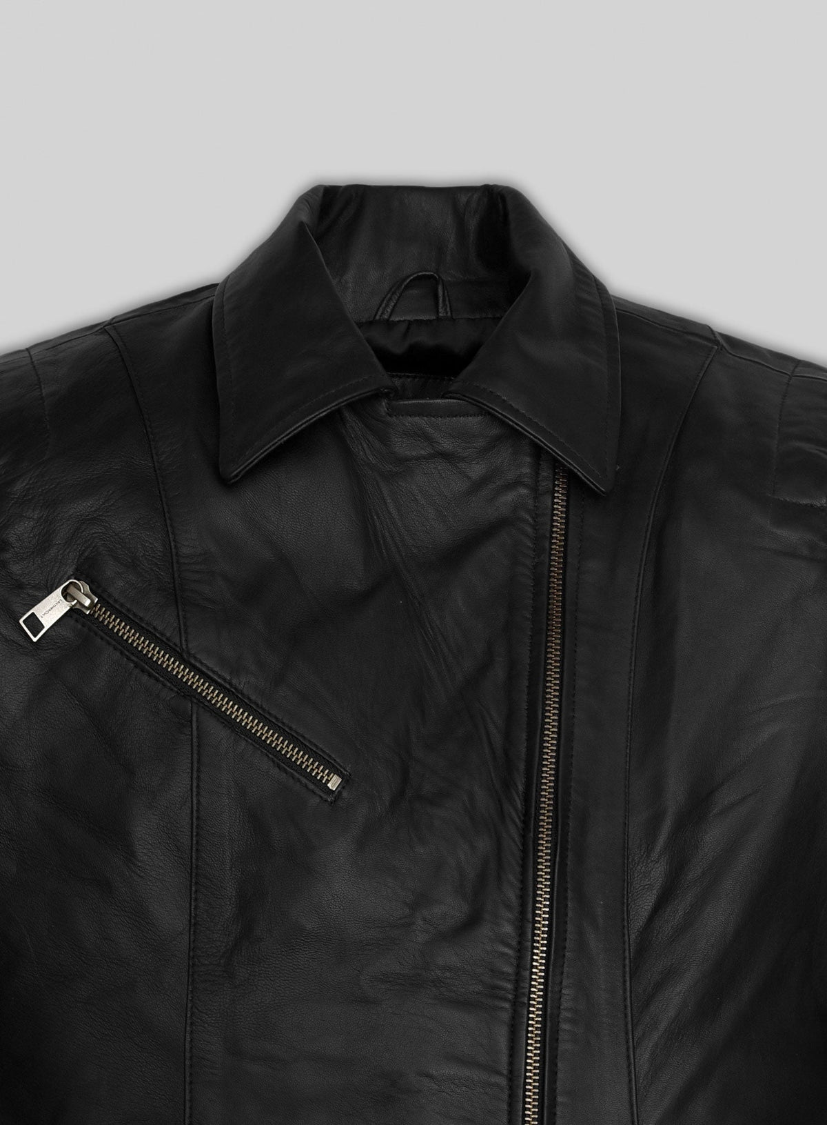 Morena Baccarin Last Looks Black Leather Jacket – close-up and worn views