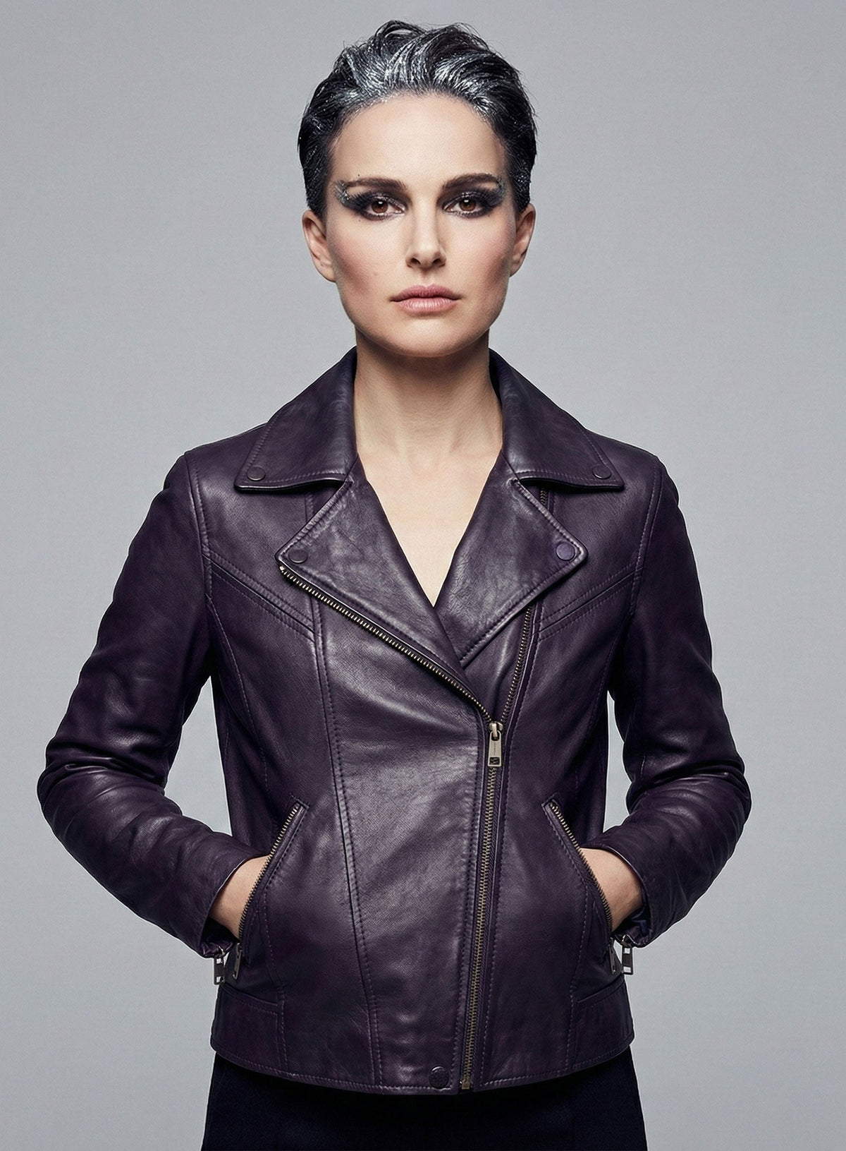 Natalie Portman Vox Lux Black Biker Leather Jacket – back view