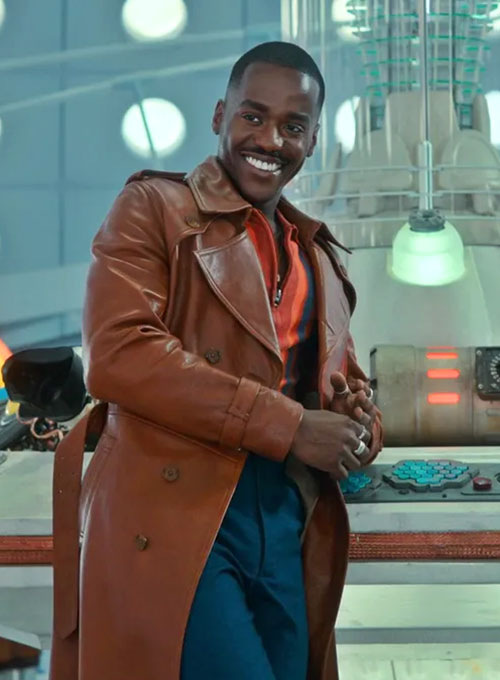Ncuti Gatwa Doctor Who Brown Leather Long Coat – Ncuti Gatwa celebrity photo in Doctor Who