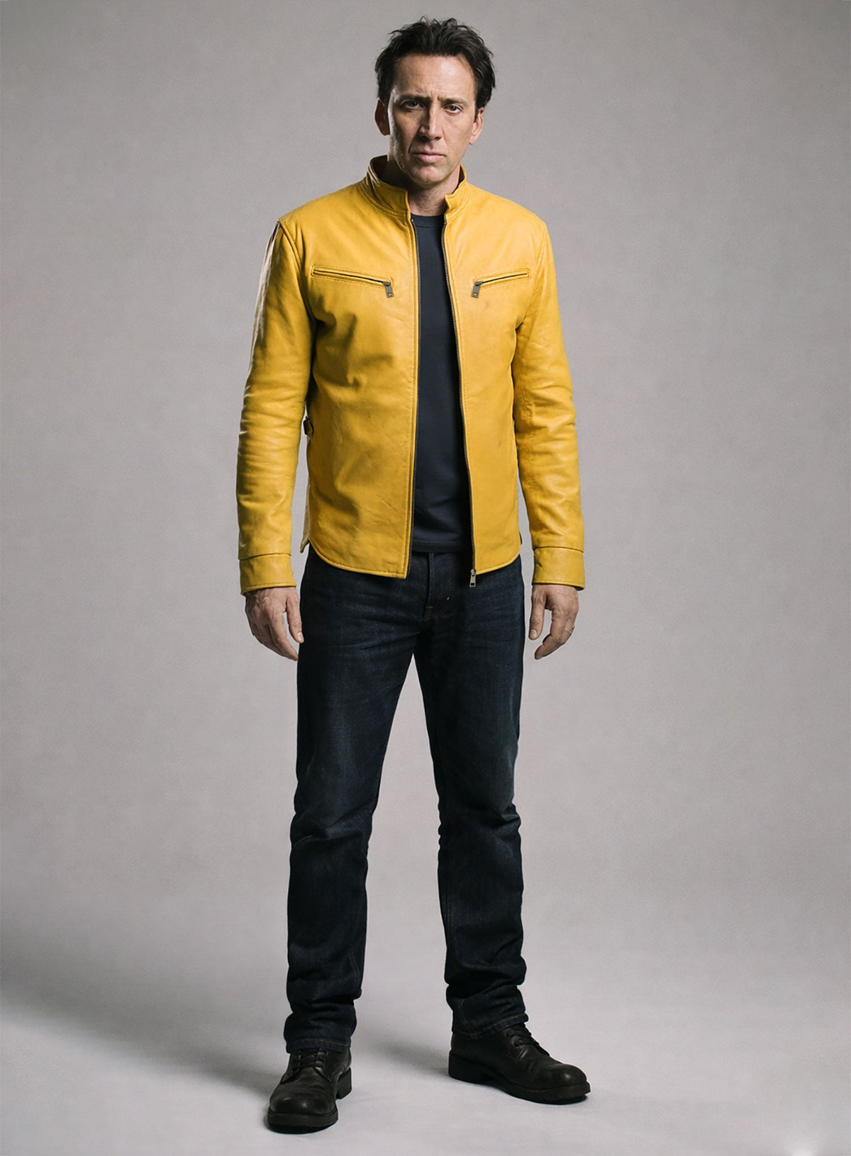 Next Nicolas Cage Black Leather Jacket – close-up and worn views
