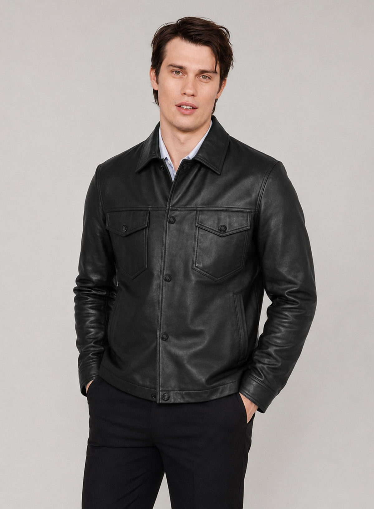 Nicholas Galitzine Black Leather Jacket – full product view