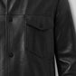 Nicholas Galitzine Black Leather Jacket – close-up detail of front closure, pocket and leather stitching
