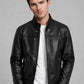 Nicholas Hoult Black Shirt-Collar Leather Jacket – worn look