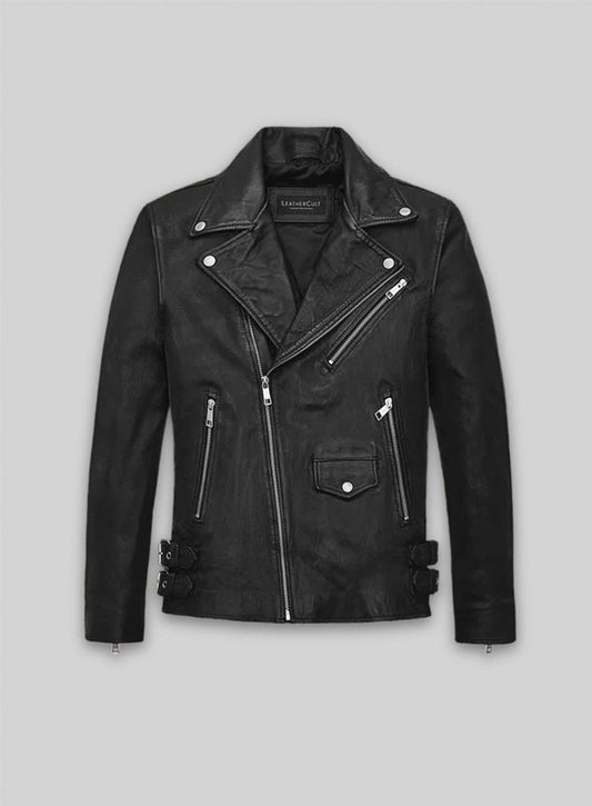 Nicholas Hoult Tolkien Screening Black Biker Leather Jacket – front view