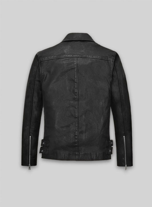 Nicholas Hoult Tolkien Screening Black Biker Leather Jacket – back view