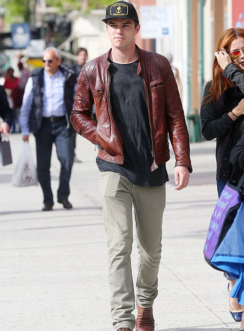Nicholas Hoult Mad Max: Fury Road Black Leather Jacket – Nicholas Hoult wearing the look, photo 3