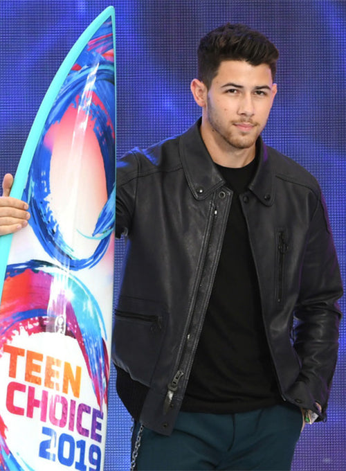 Nick Jonas FOX's Teen Choice Awards Black Leather Jacket – Nick Jonas celebrity photo in FOX's Teen Choice Awards