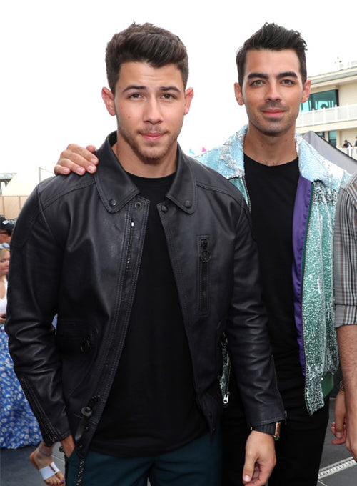 Nick Jonas FOX's Teen Choice Awards Black Leather Jacket – Nick Jonas wearing the look, photo 2
