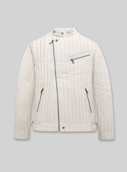 Nicolas Cage White Biker Leather Jacket – front view