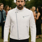 Nicolas Cage White Biker Leather Jacket – worn on model
