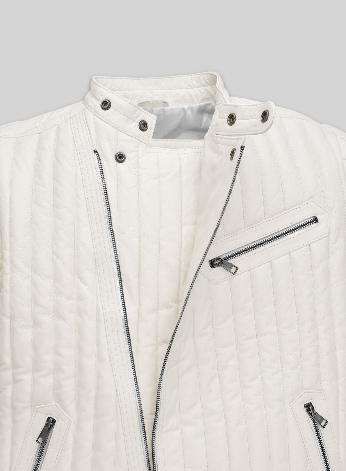 Nicolas Cage White Biker Leather Jacket – close-up detail
