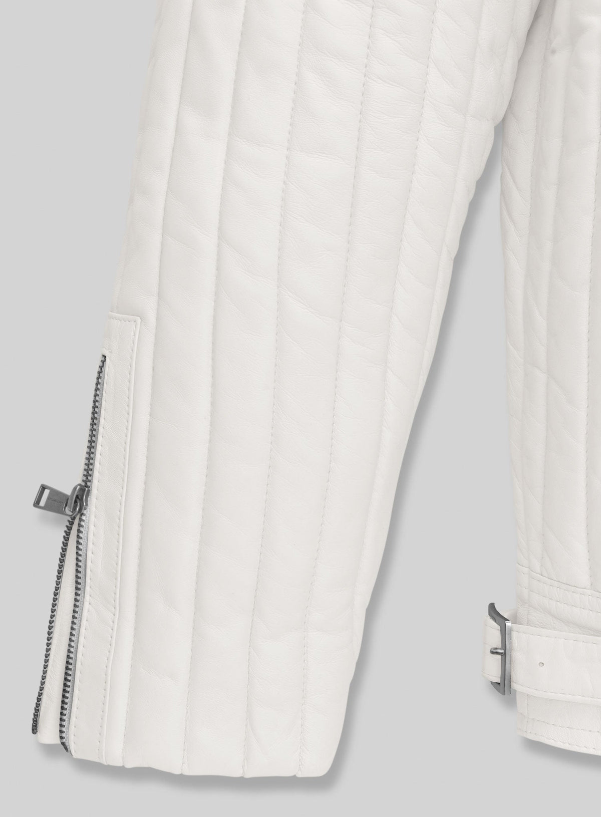 Nicolas Cage White Biker Leather Jacket – second close-up detail