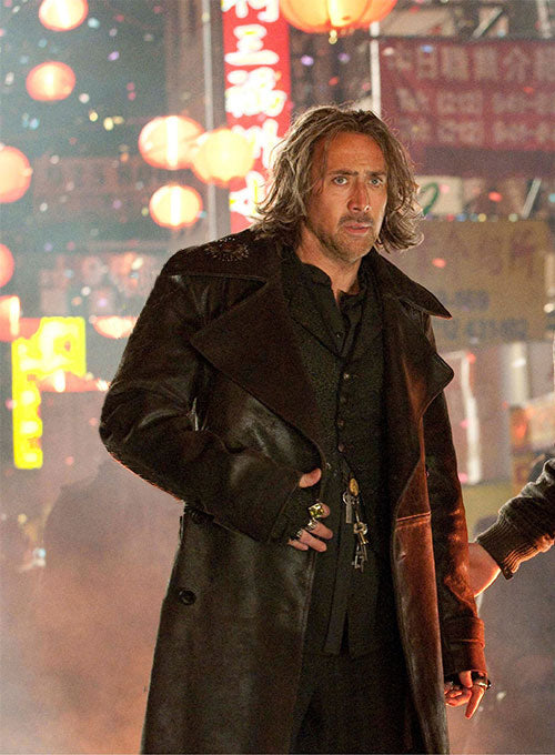 Nicolas Cage The Sorcerer's Apprentice Black Leather Long Coat – front view
