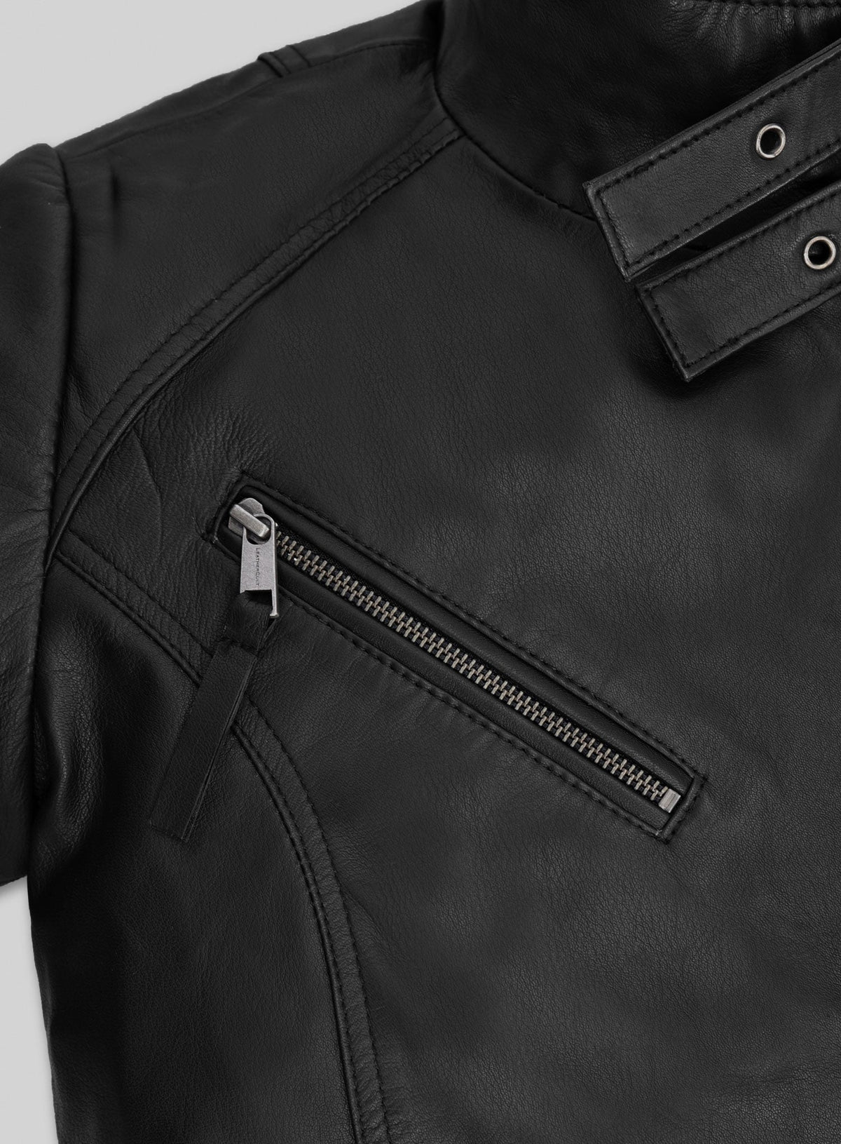 Nina Dobrev Black Leather Jacket – close-up and worn views