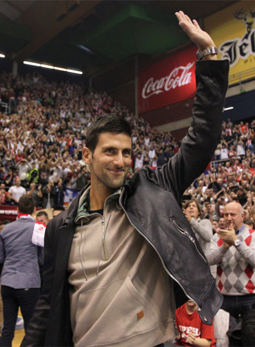 Novak Djokovic Red Leather Jacket – front view