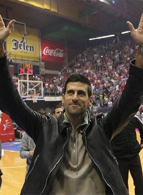 Novak Djokovic Red Leather Jacket – close-up and worn views