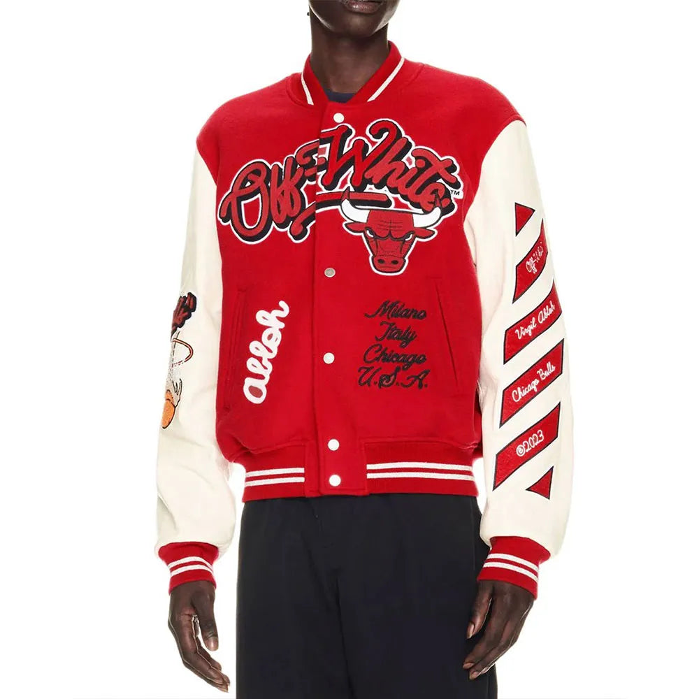 Chicago Bulls Off-White Varsity Jacket – Recreated Edition