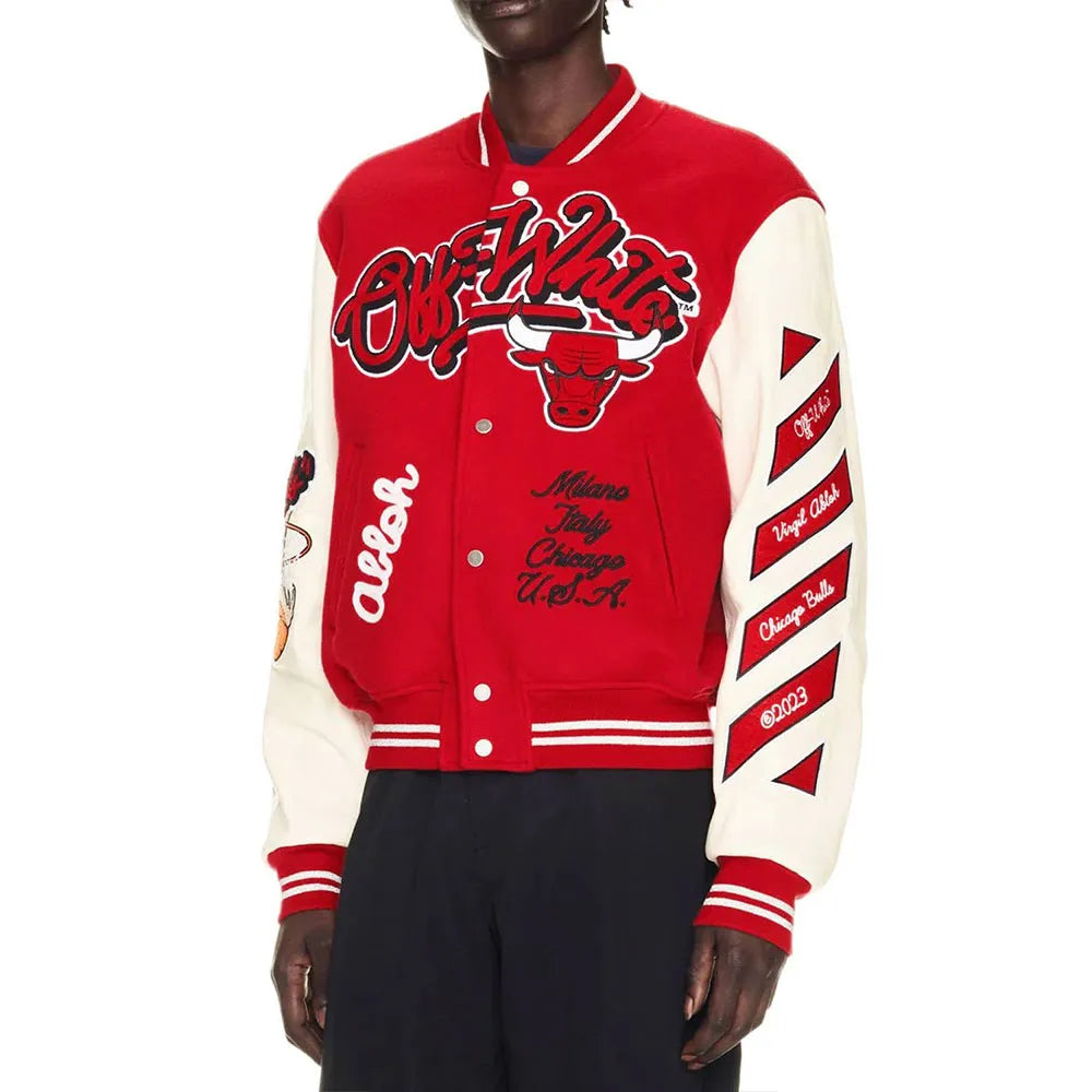 Chicago Bulls Off-White Varsity Jacket – Recreated Edition