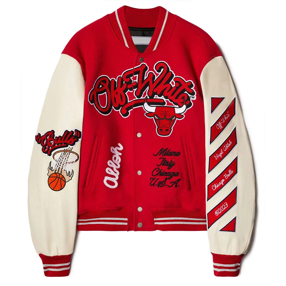 Chicago Bulls Off-White Varsity Jacket – Recreated Edition
