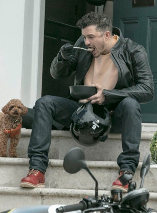 Orlando Bloom Black Biker Leather Jacket – celebrity inspiration look